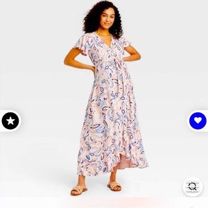 Pink floral flutter sleeve maxi